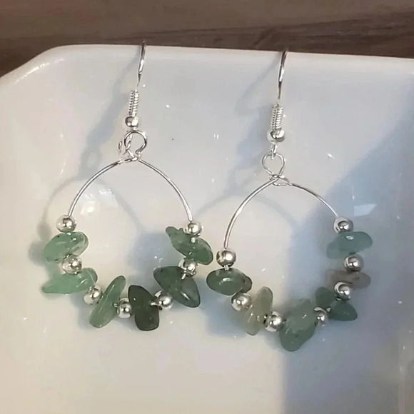 Baroque Green Agate Sterling Silver Plate Earrings - Picture 2 of 8